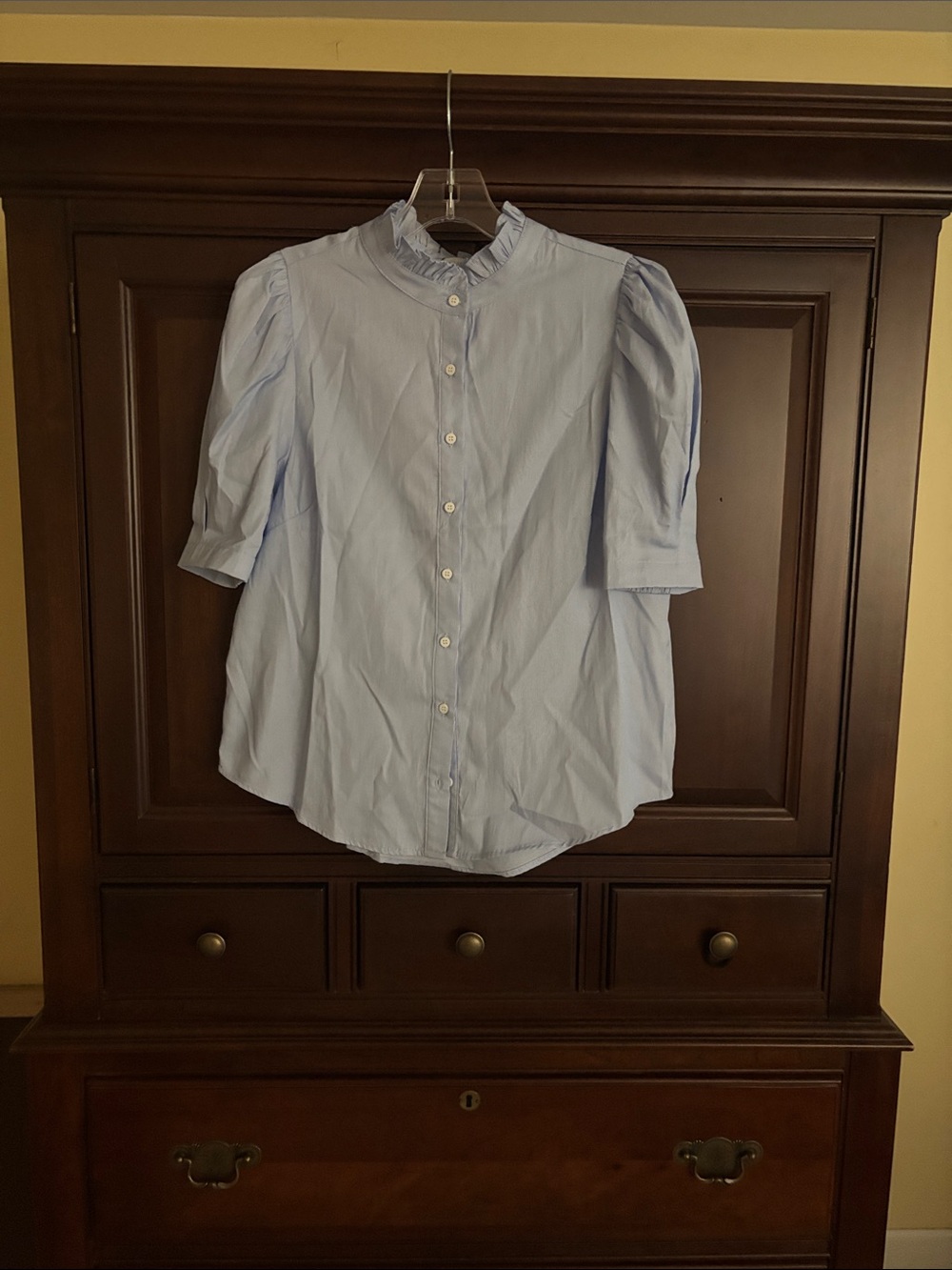Sugarlips Light Blue Ruffle Collar Button-Front Blouse